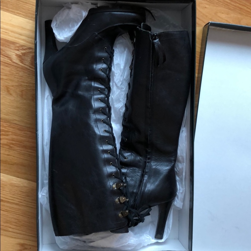 High heel lace up boots